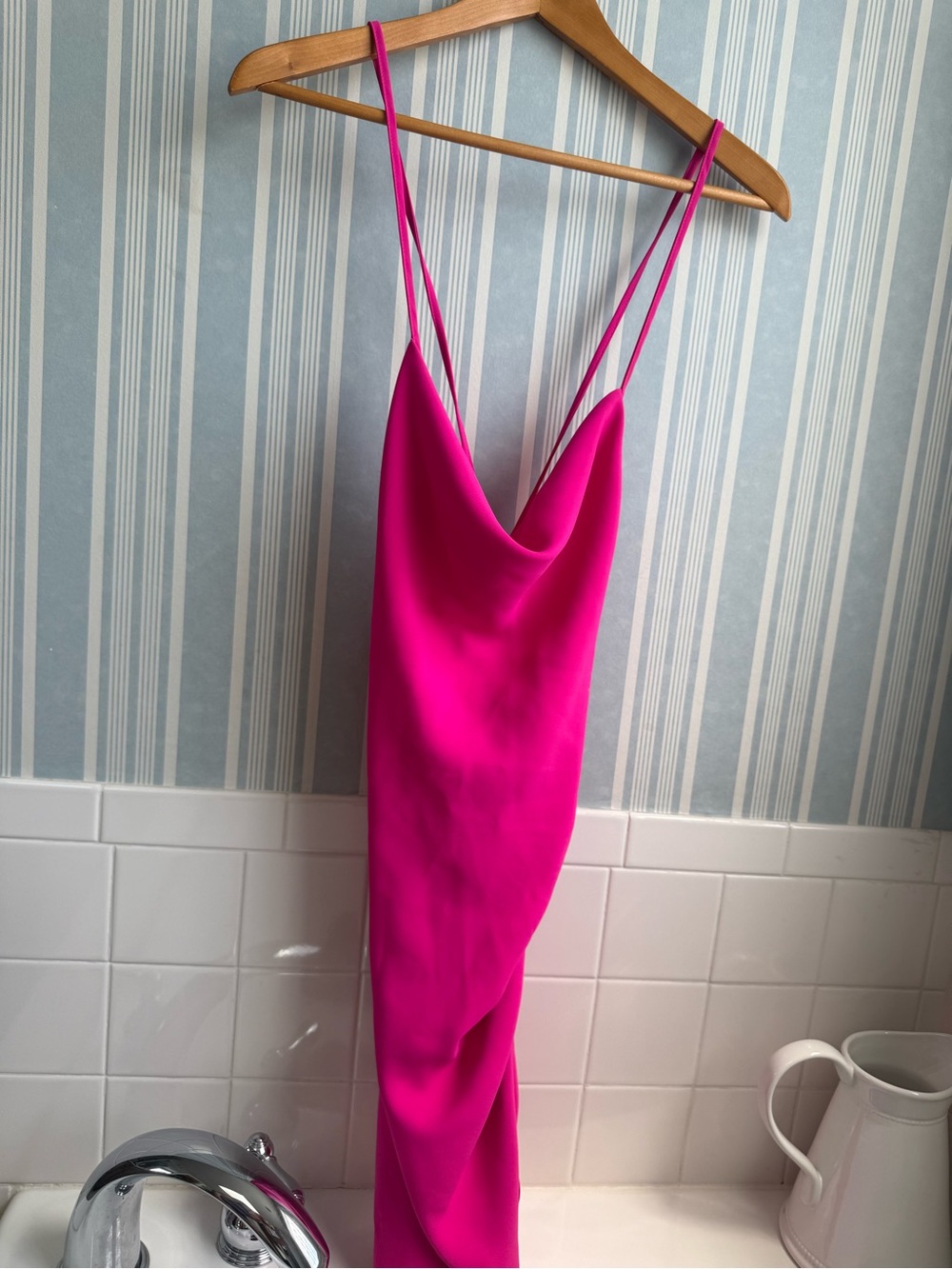 Amanda Uprichard Hot Pink Satin Dress with Spaghetti Straps
